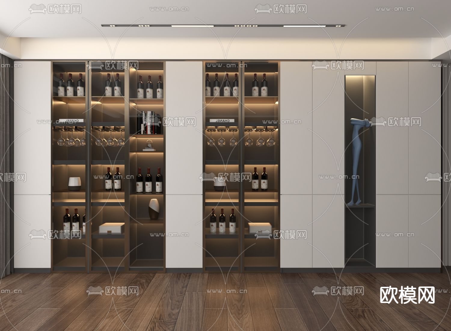 现代轻奢酒柜su模型下载（渲染图1）