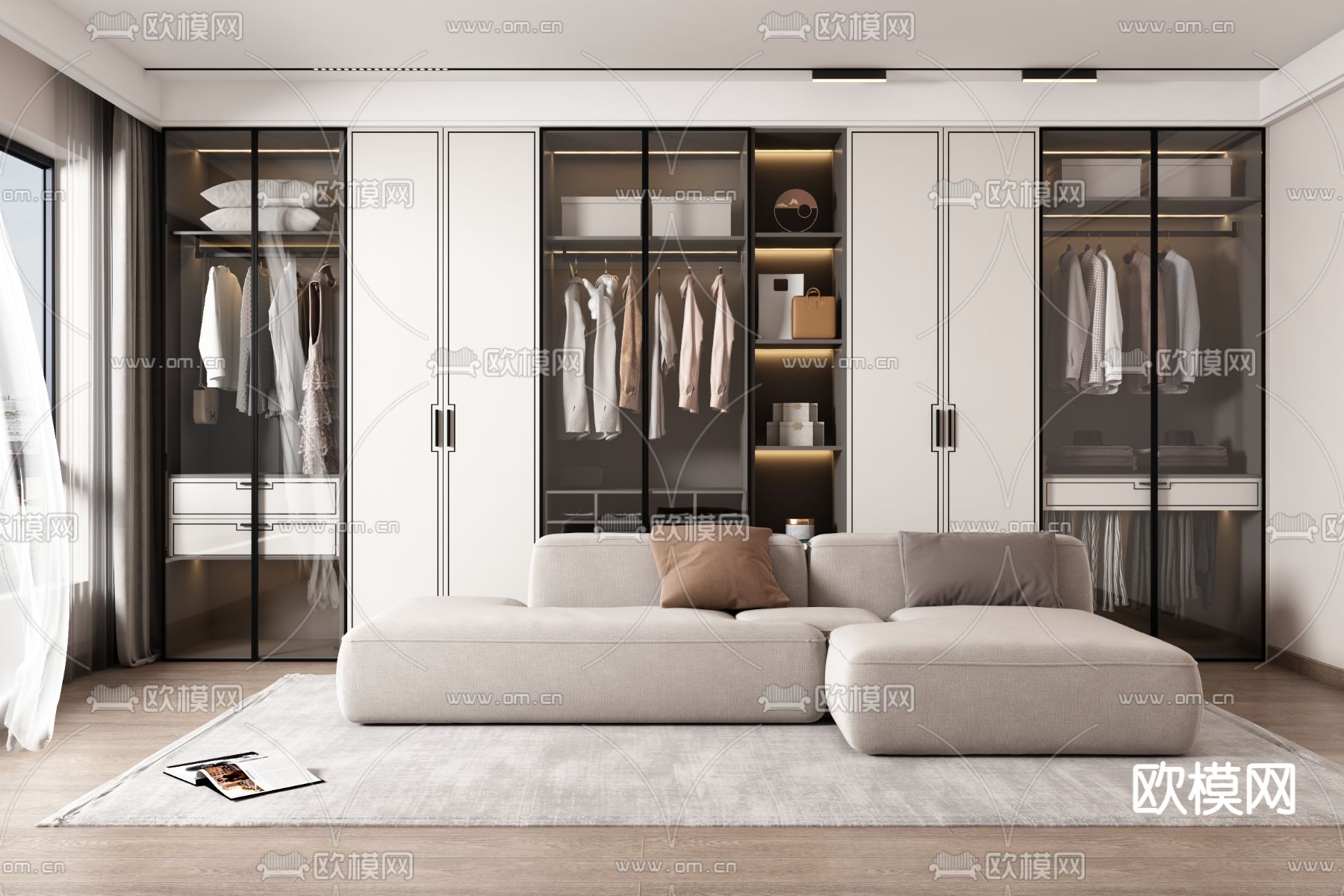 新中式衣帽间3d模型下载（渲染图1）