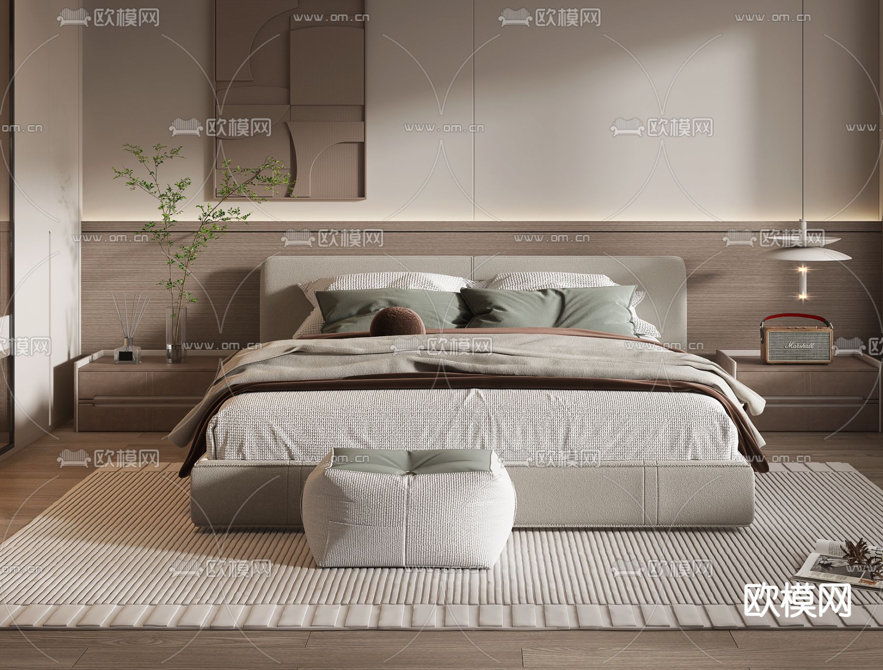 现代卧室 主人房3d模型下载（渲染图2）