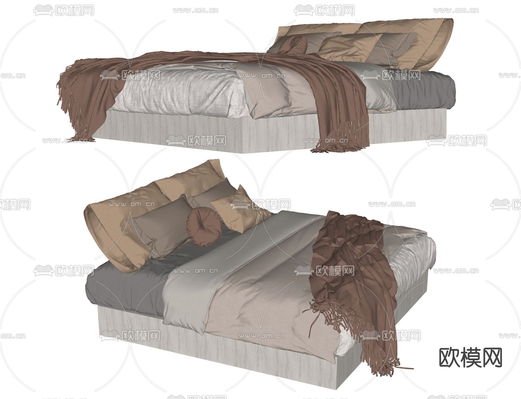 北欧双人床su模型下载（渲染图2）