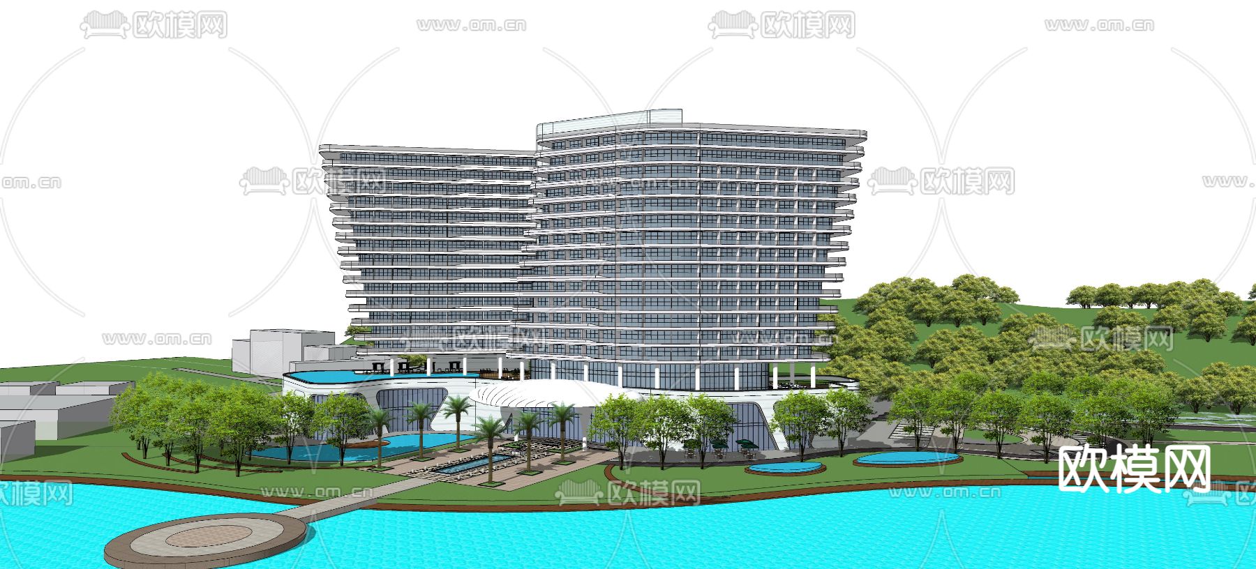 现代度假酒店su模型