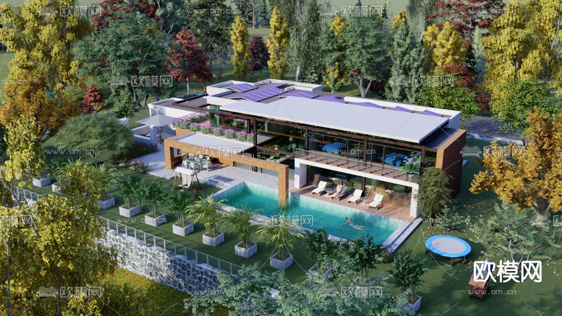 现代民宿独栋别墅外观su模型