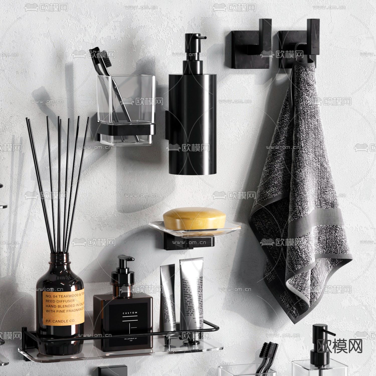 现代毛巾 香薰 洗涤用品3d模型下载（渲染图3）