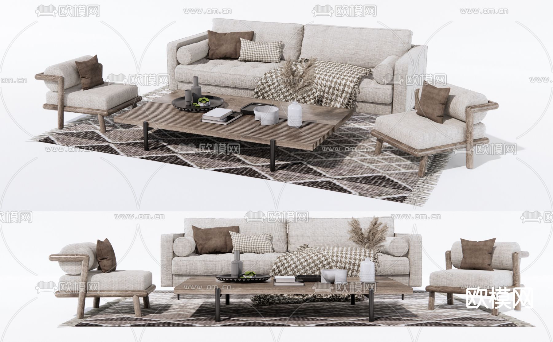 北欧白色组合沙发su模型下载（渲染图1）