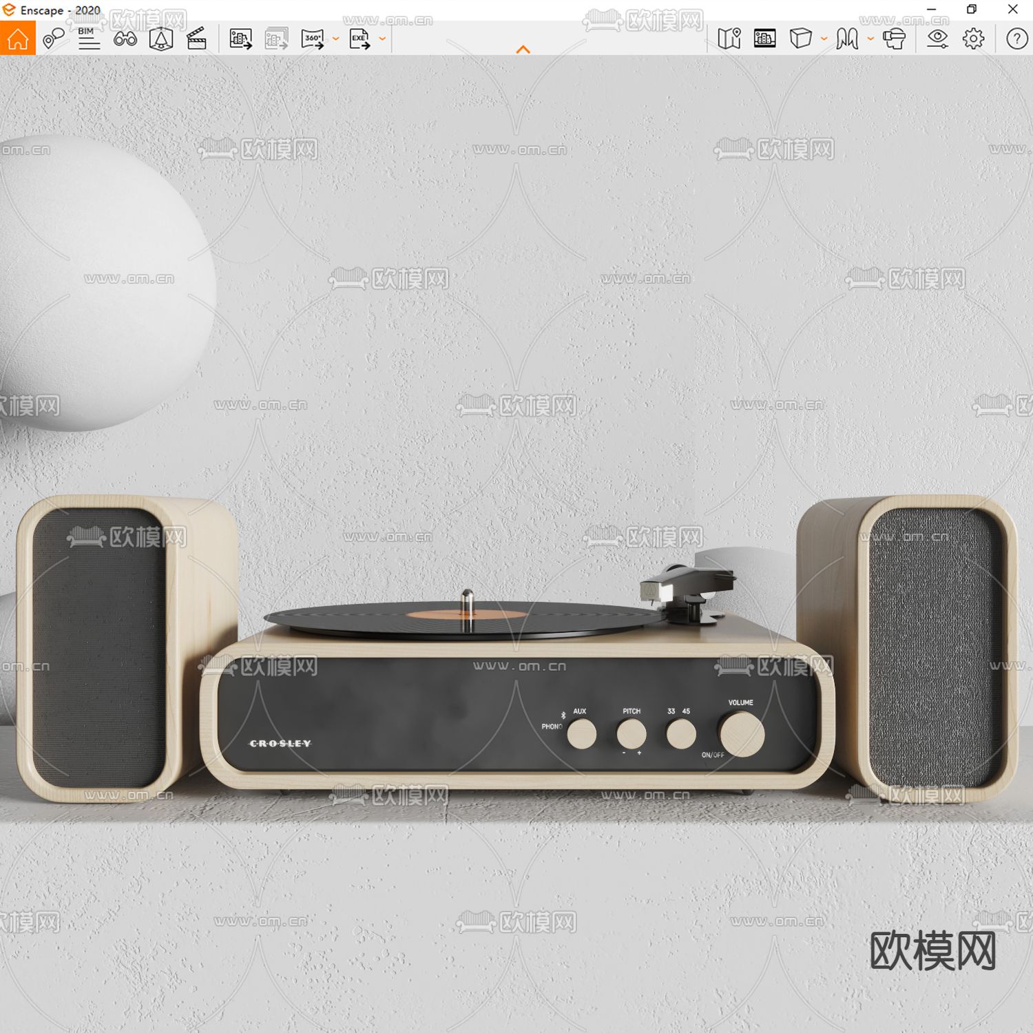 黑碟机 留声机su模型下载（渲染图3）