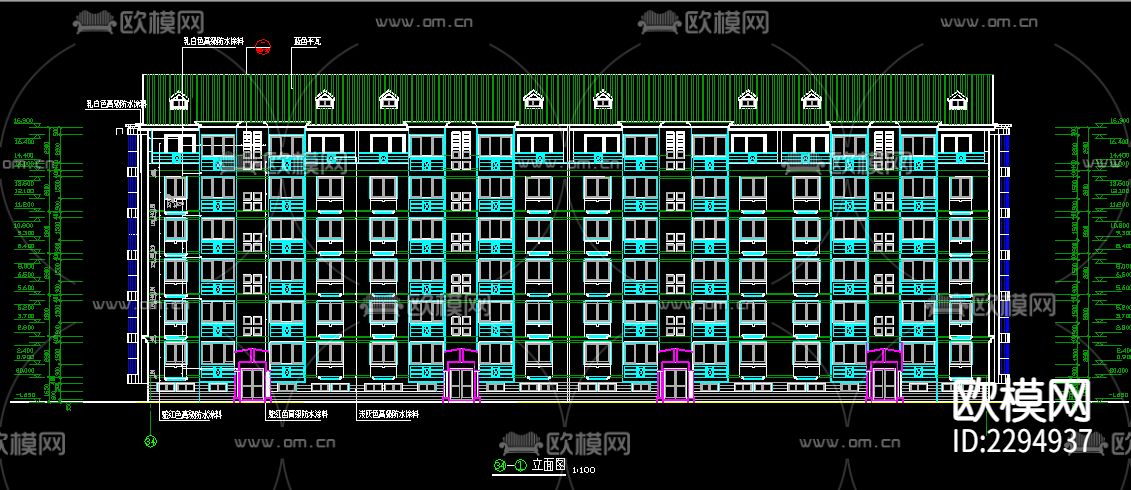 住宅楼建筑cad施工图下载（渲染图2）