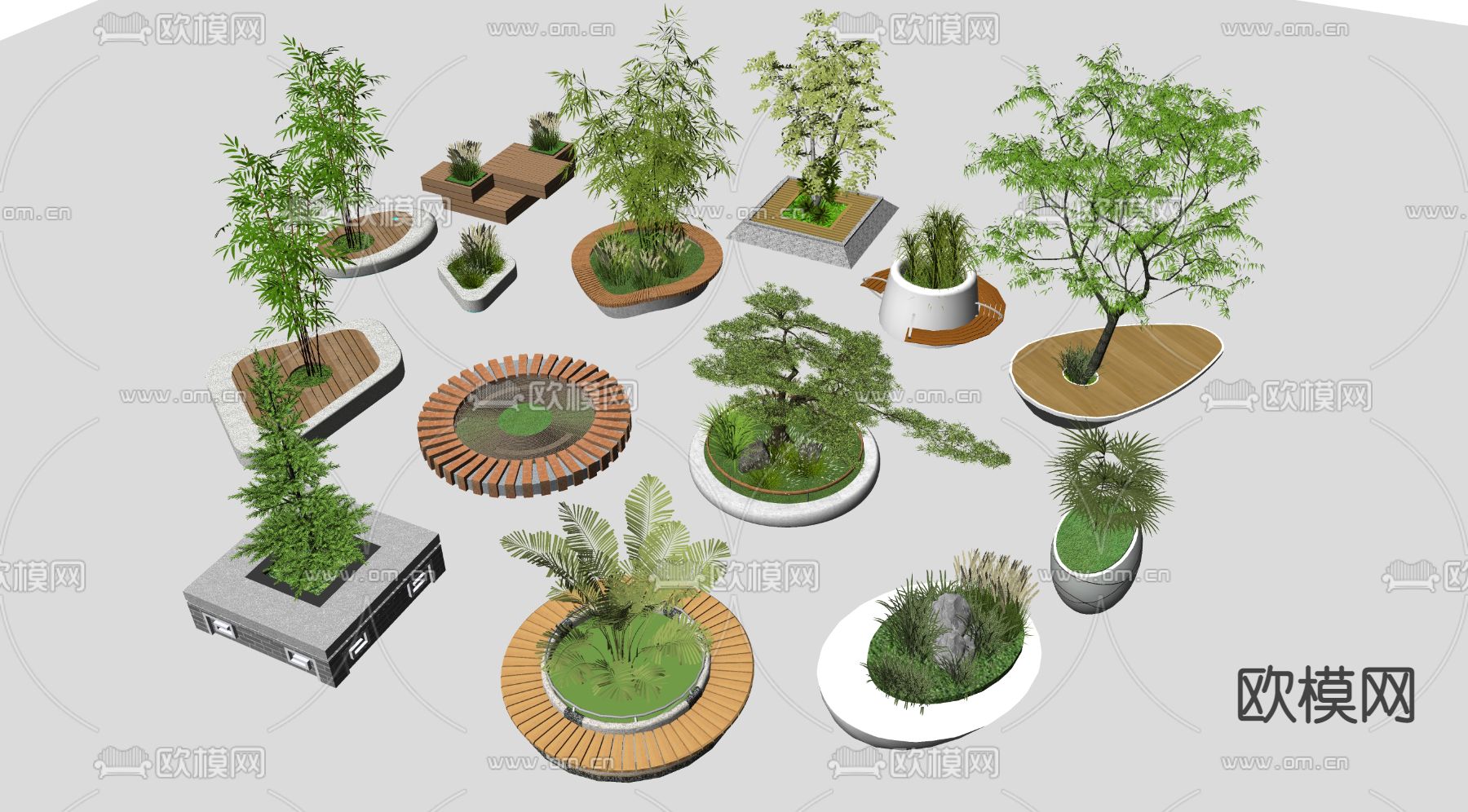 现代圆形花池座椅su模型下载