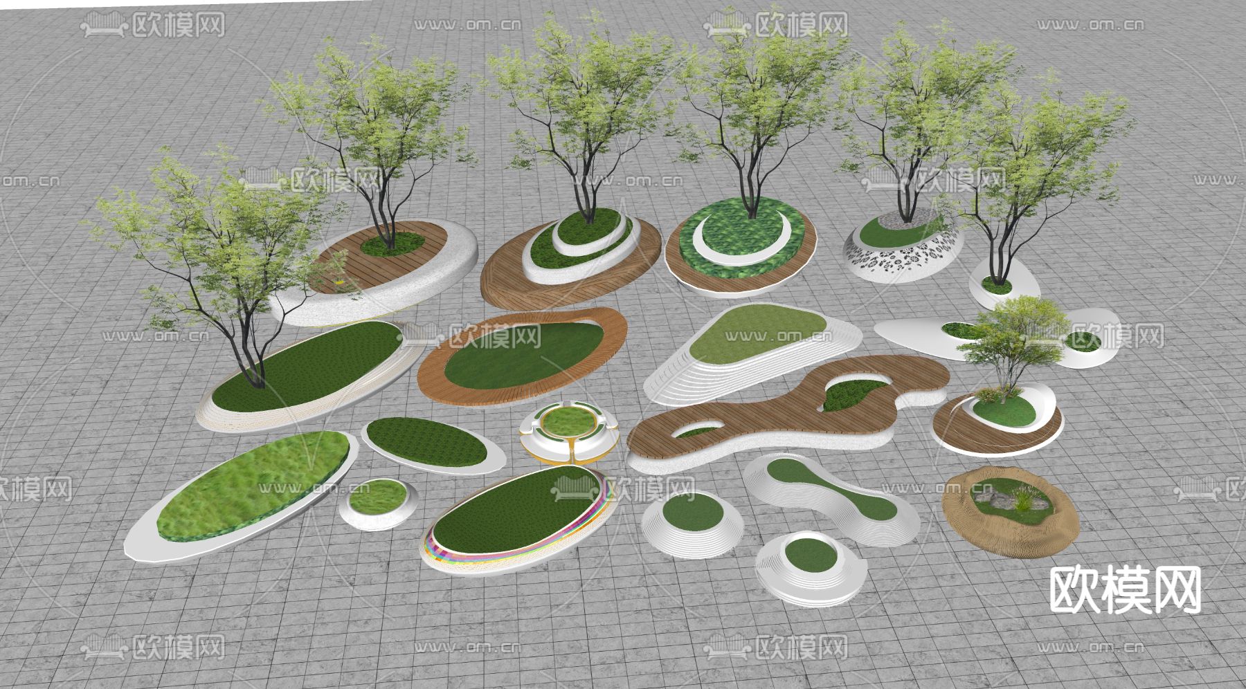 现代异形景观树池座椅su模型下载