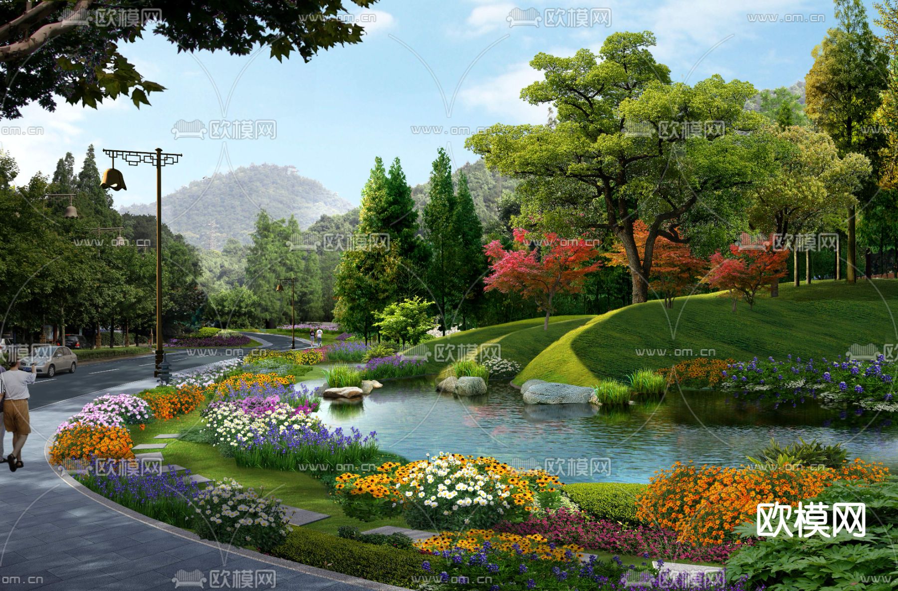 现代花卉花海公园景观psd下载