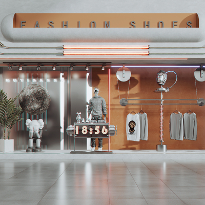  侘寂风潮牌男装 服装店 橱窗su模型 