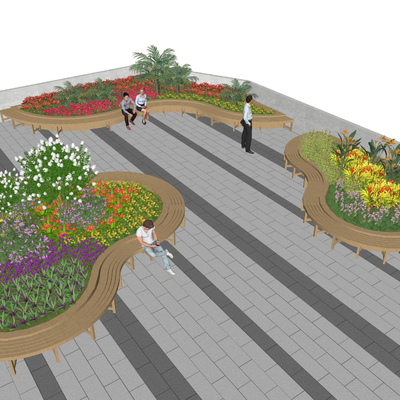  现代异形景观树池座椅su模型 