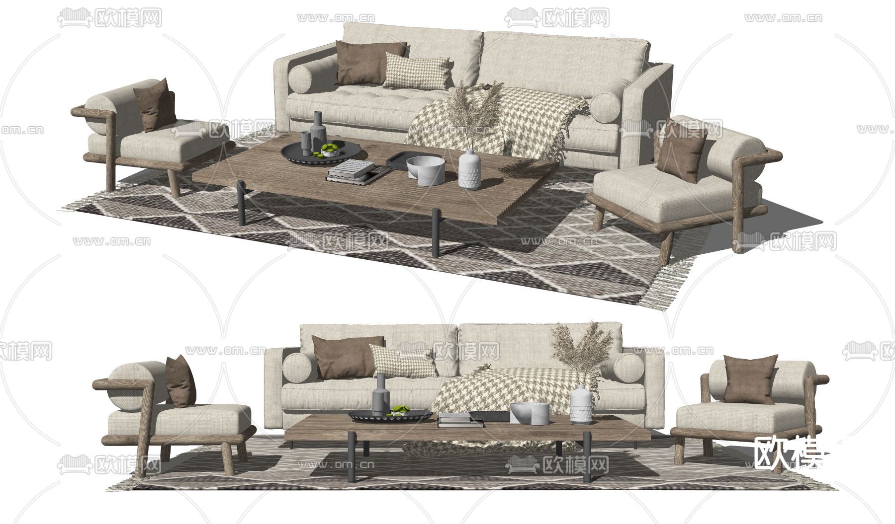北欧白色组合沙发su模型下载（渲染图2）