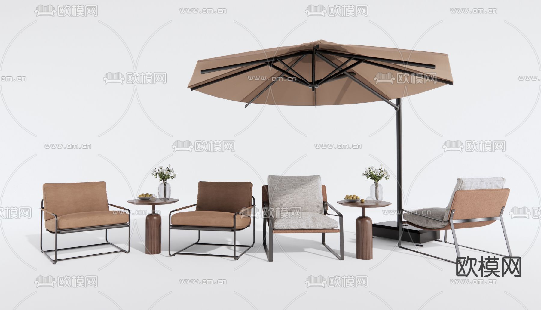 现代户外椅 遮阳伞su模型下载（渲染图1）