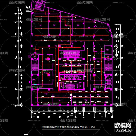 商场电气消防设计cad施工图下载（渲染图3）