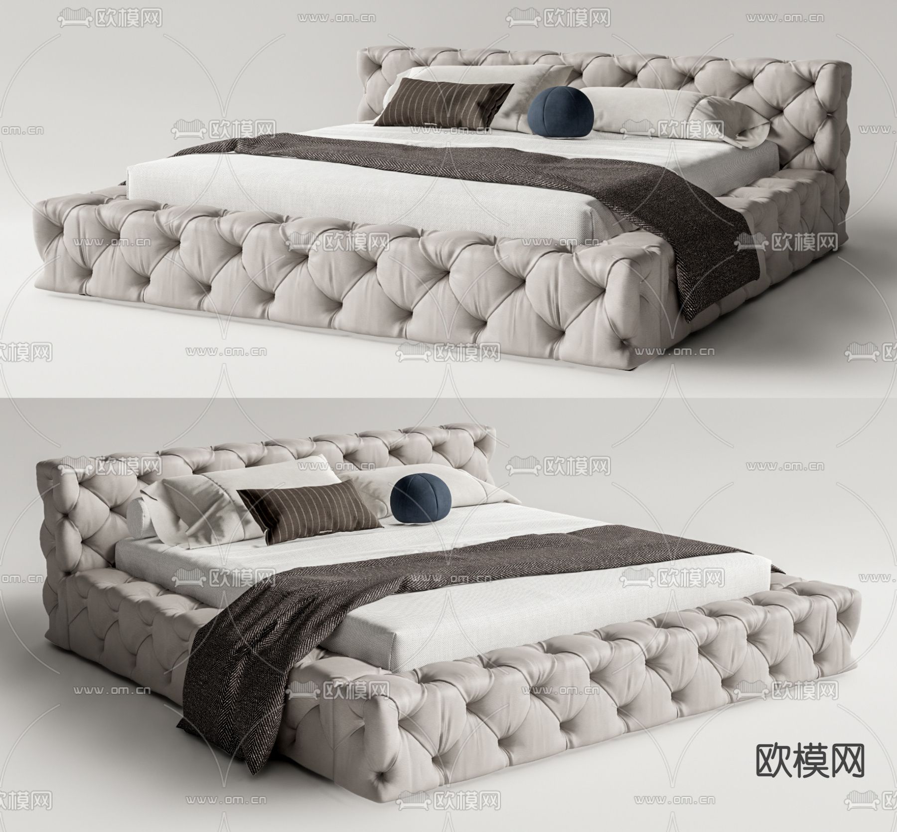 Baxter Heaven拉扣双人床su模型下载（渲染图1）