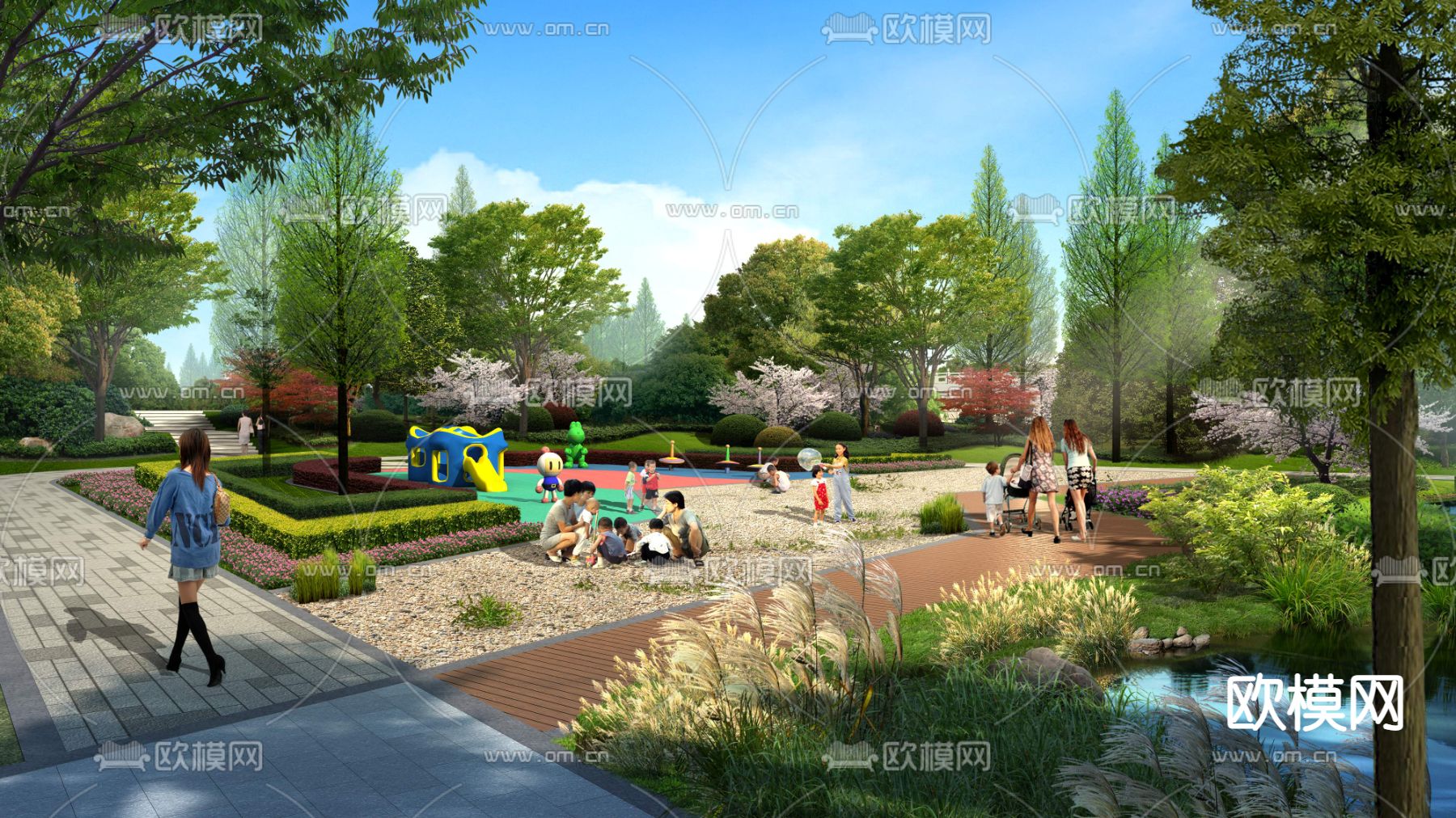 现代亲子沙池公园psd下载