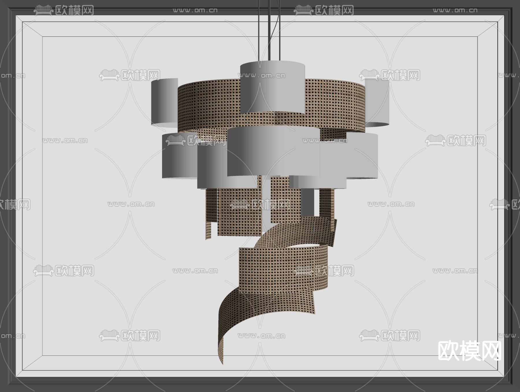 新中式藤编吊灯su模型下载（渲染图2）