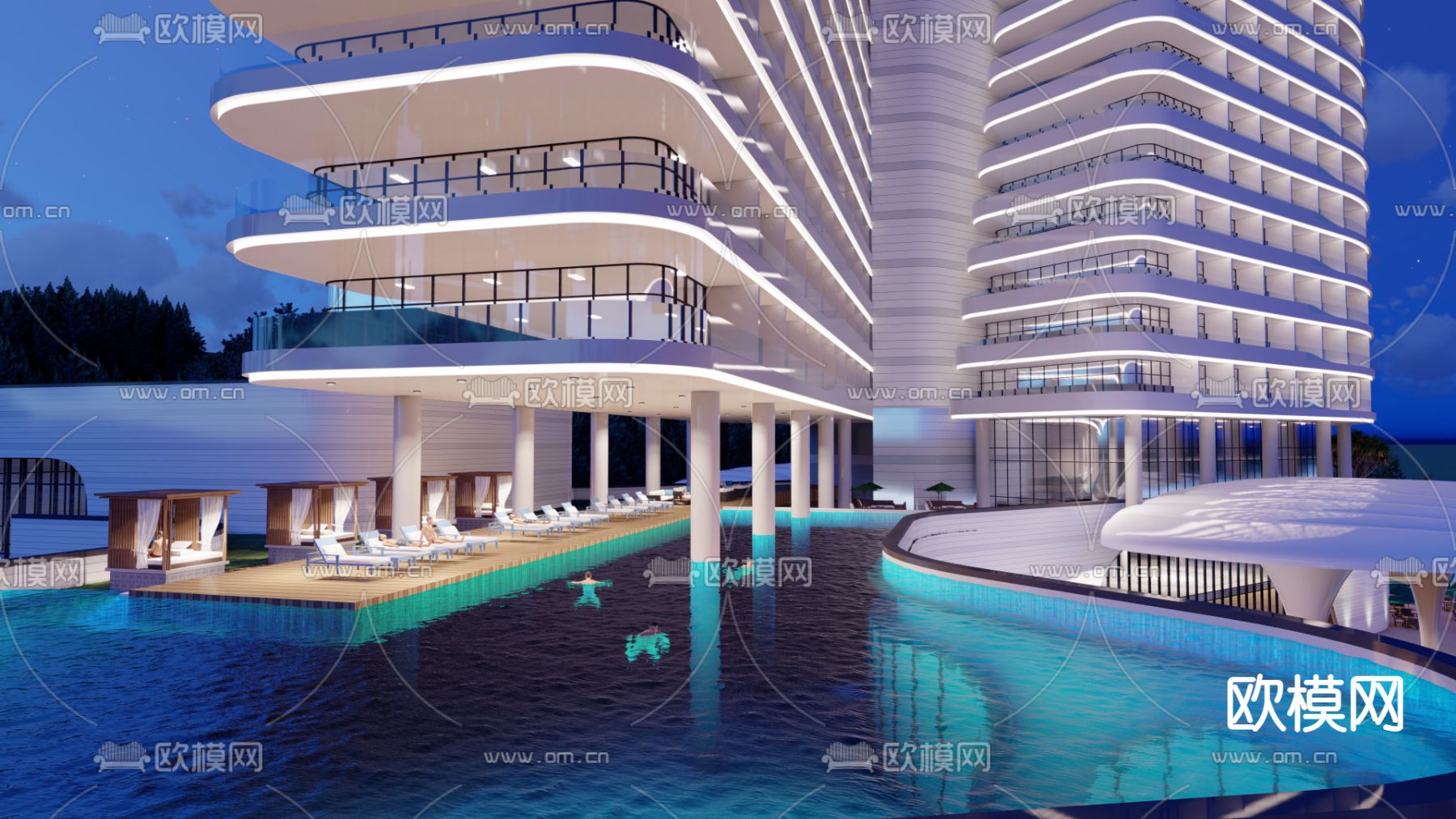 现代度假酒店su模型