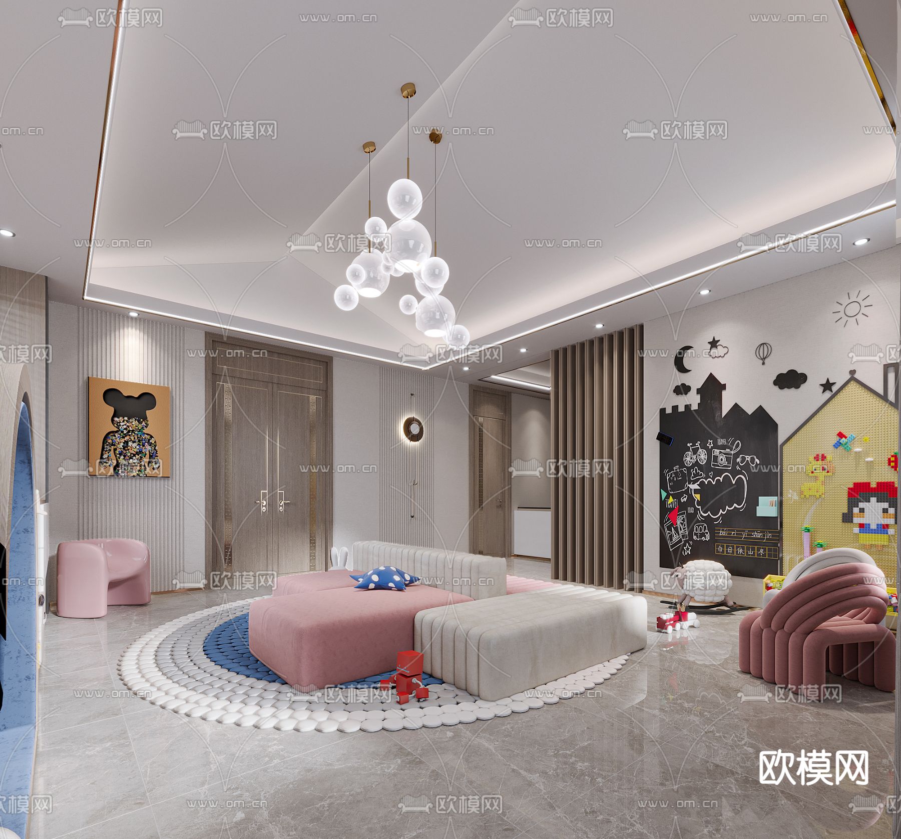 新中式儿童起居室3d模型下载（渲染图2）