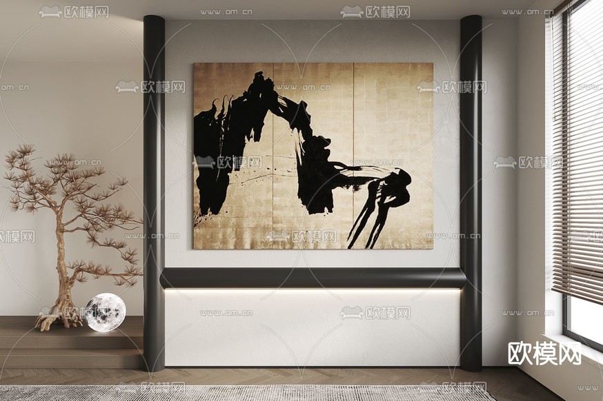 新中式水墨装饰画3d模型下载