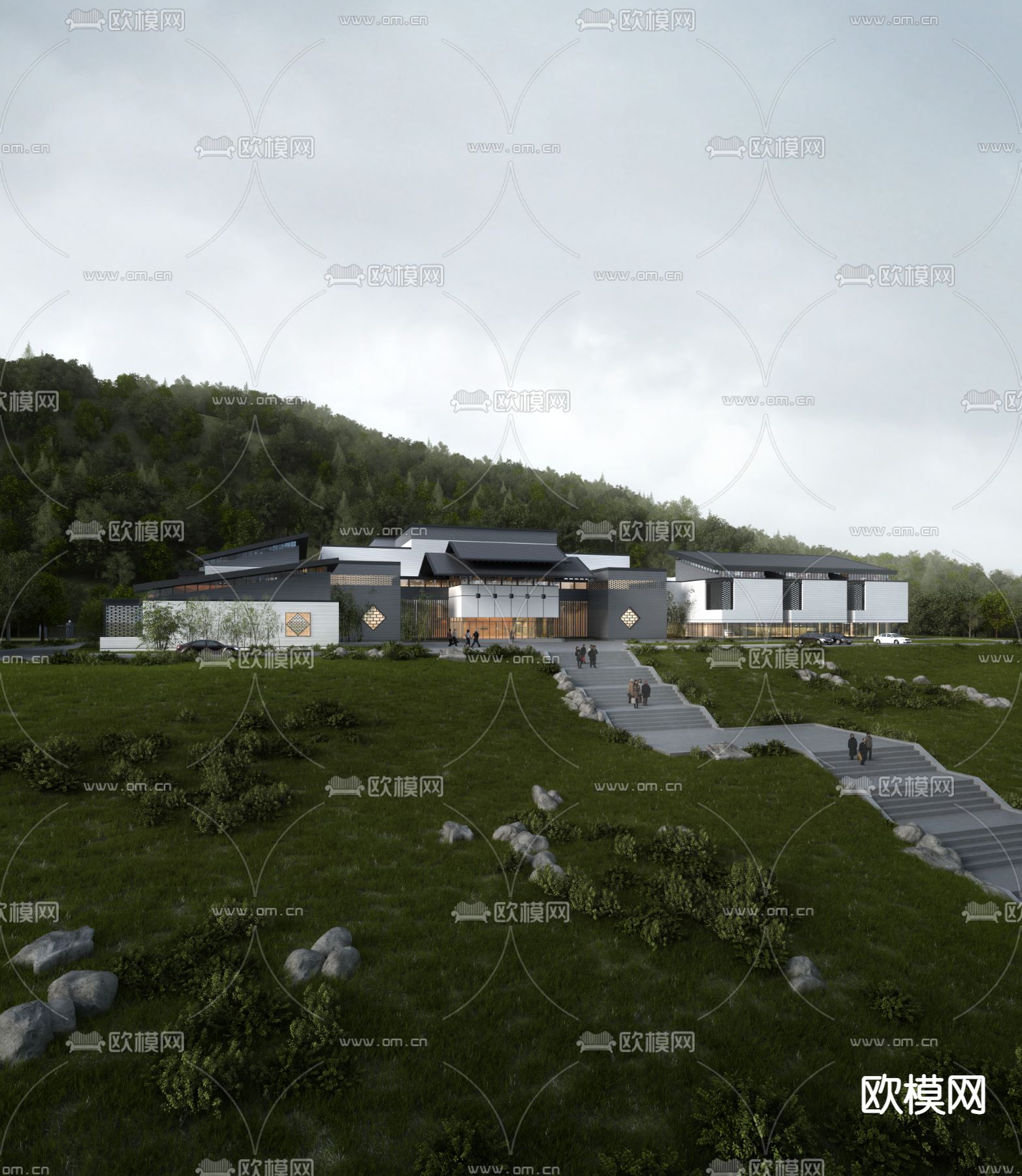 新中式售楼处建筑外观psd下载