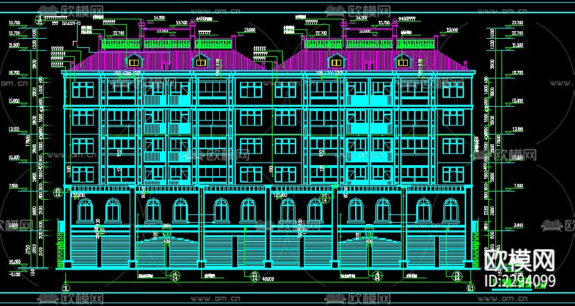 6层砖混结构商住楼CAD施工图下载（渲染图2）