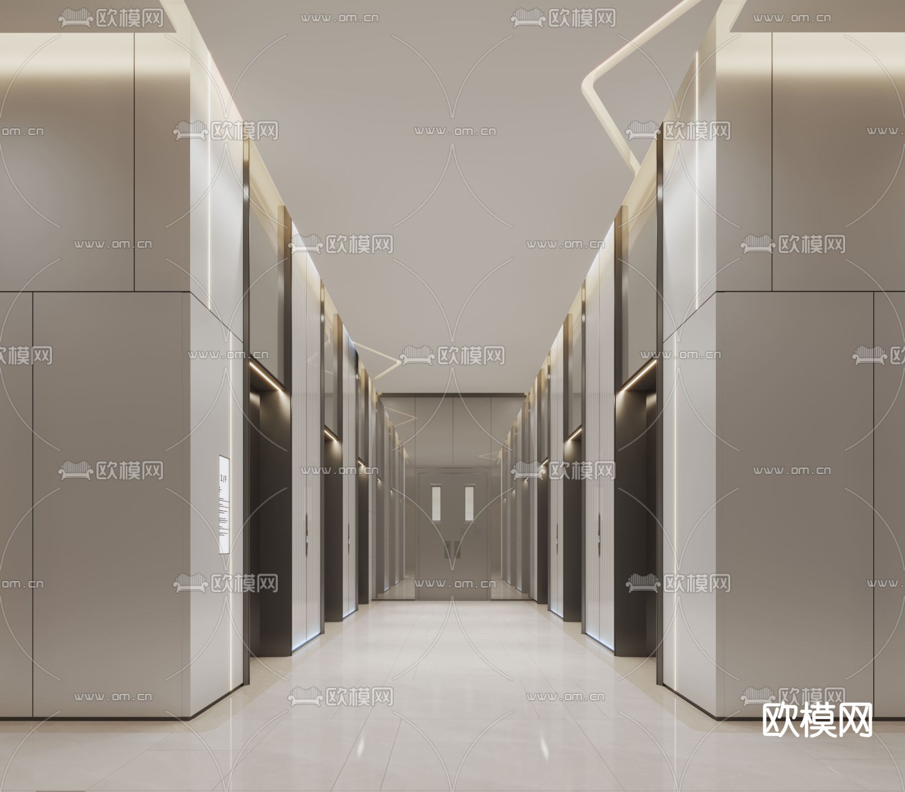 现代轻奢电梯间 电梯厅3d模型下载