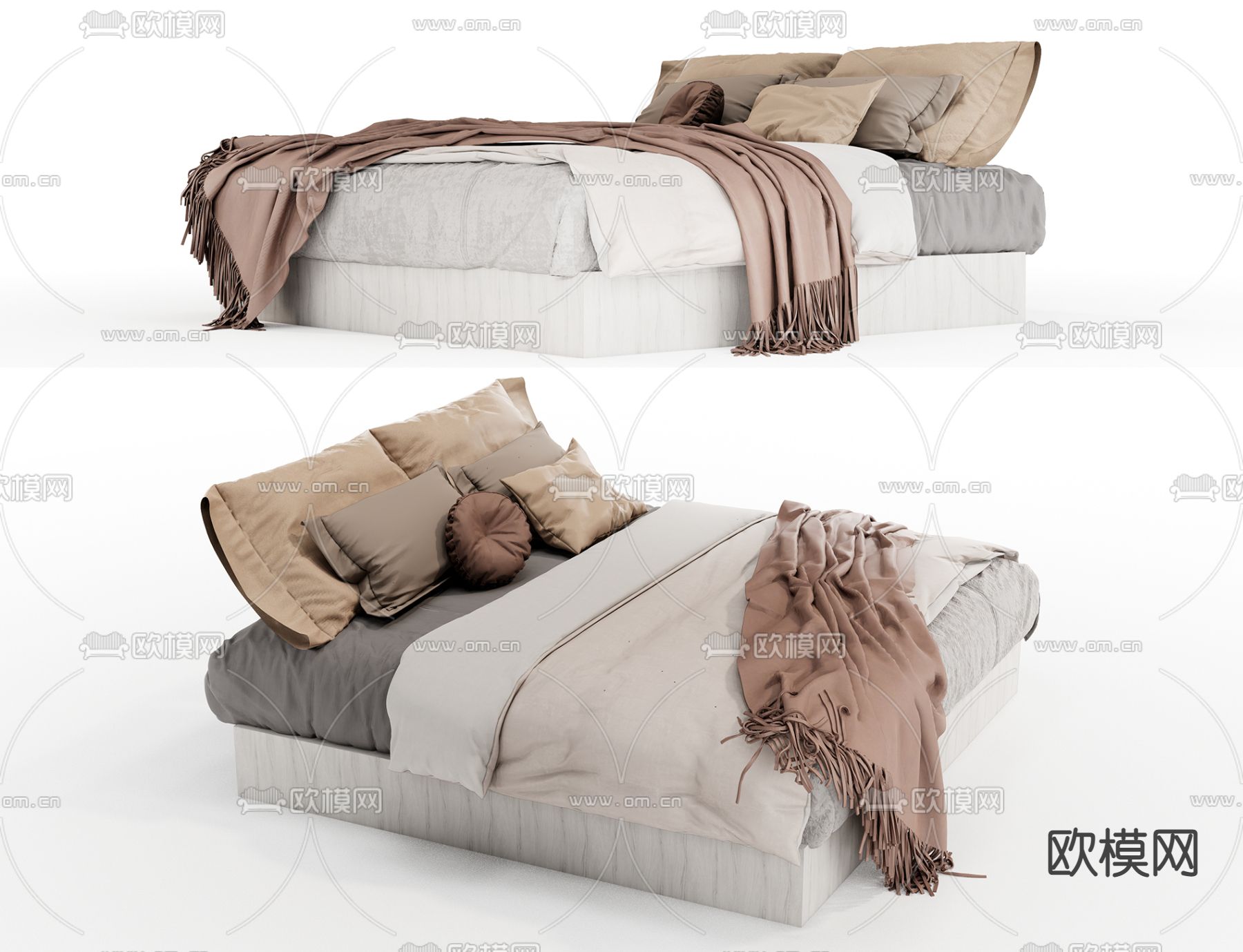 北欧双人床su模型下载（渲染图1）