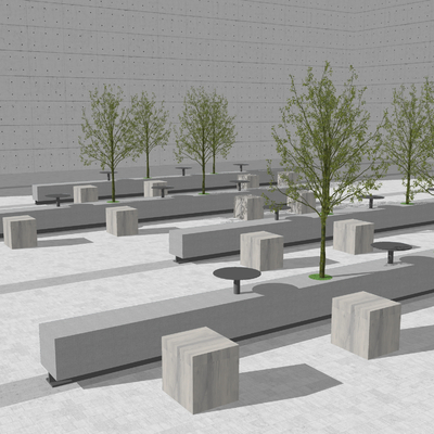  现代条形公用椅su模型 