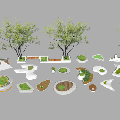  现代树池座椅su模型 