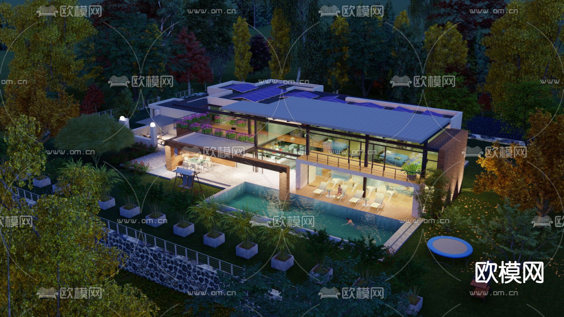 现代民宿独栋别墅外观su模型