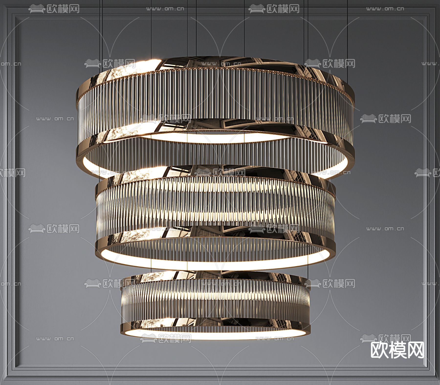 现代多层水晶圆环吊灯su模型下载_ID12124120_sketchup模型下载-欧模网