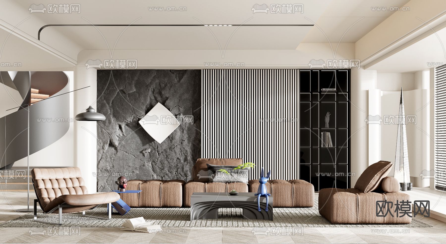 现代高级灰客厅3d模型下载