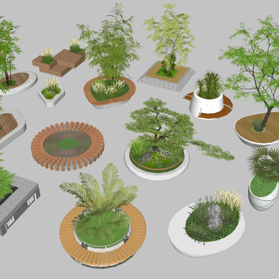  现代圆形花池座椅su模型 