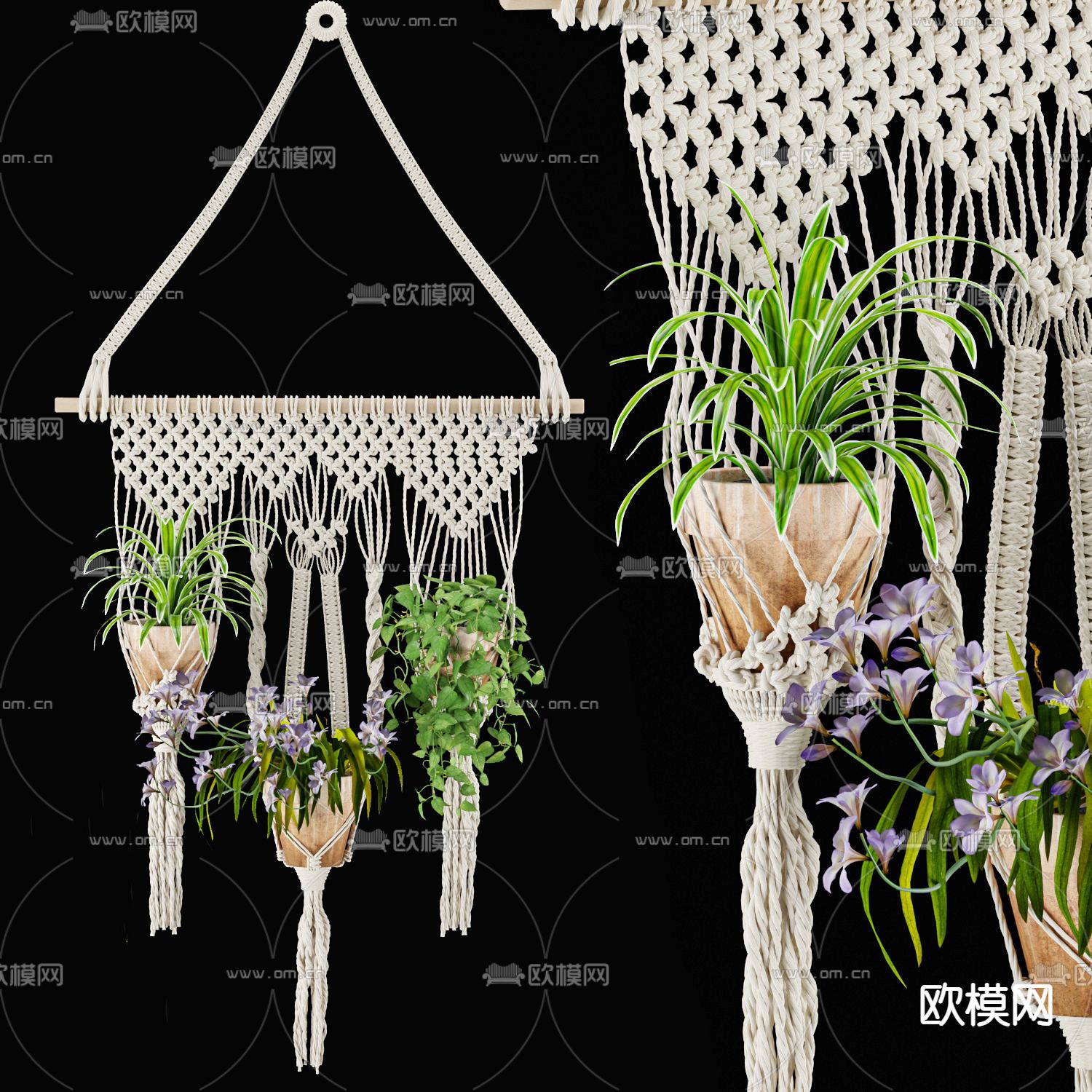 吊篮花盆 花卉挂饰 绿植盆栽3d模型下载（渲染图1）