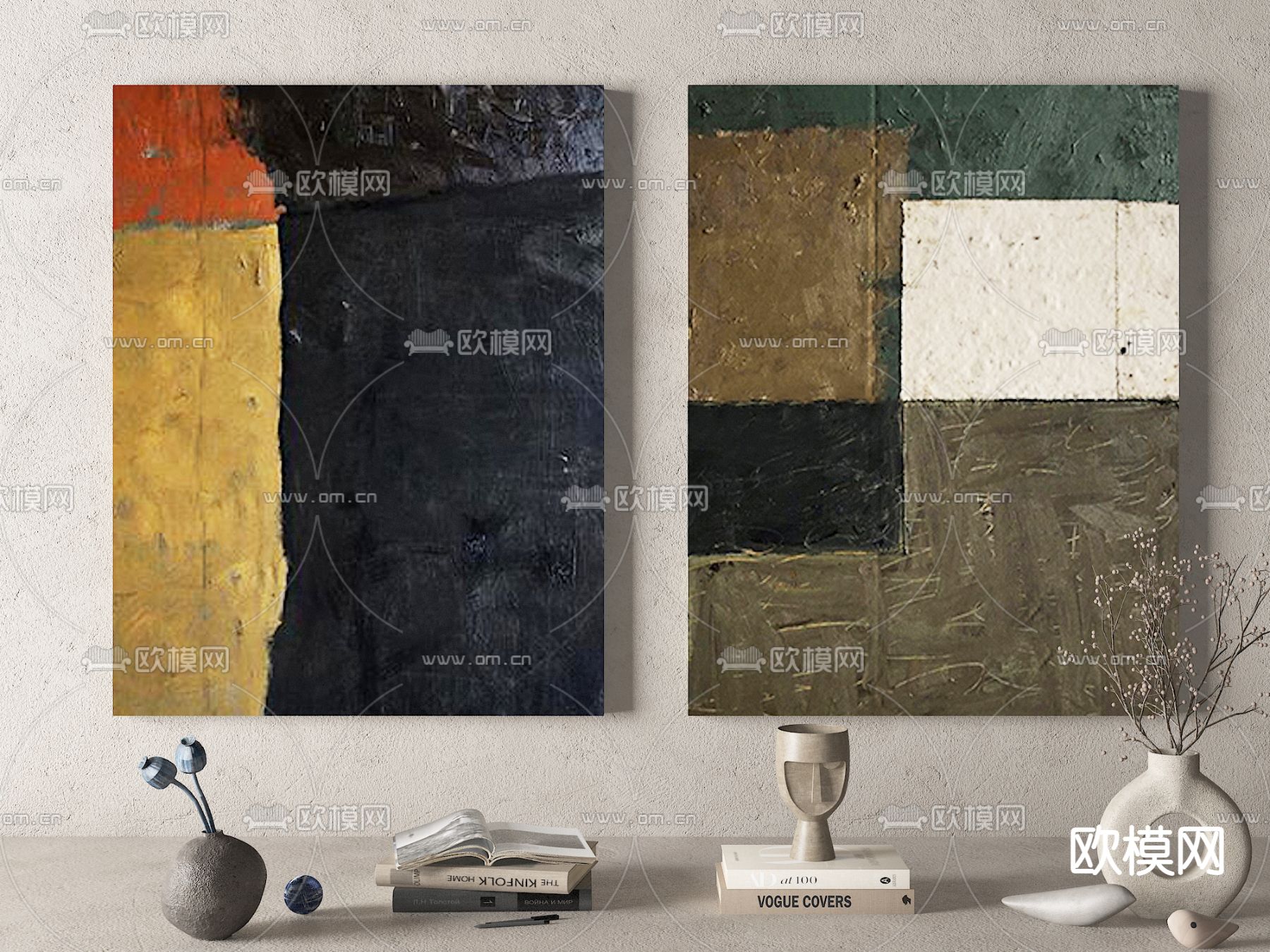 侘寂装饰画 挂画 抽象油画 艺术画3d模型下载_ID12130786_3dmax免费模型-欧模网