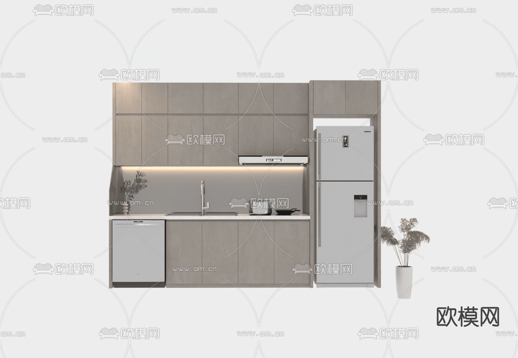 北欧简约实木大理石橱柜免费3d模型下载