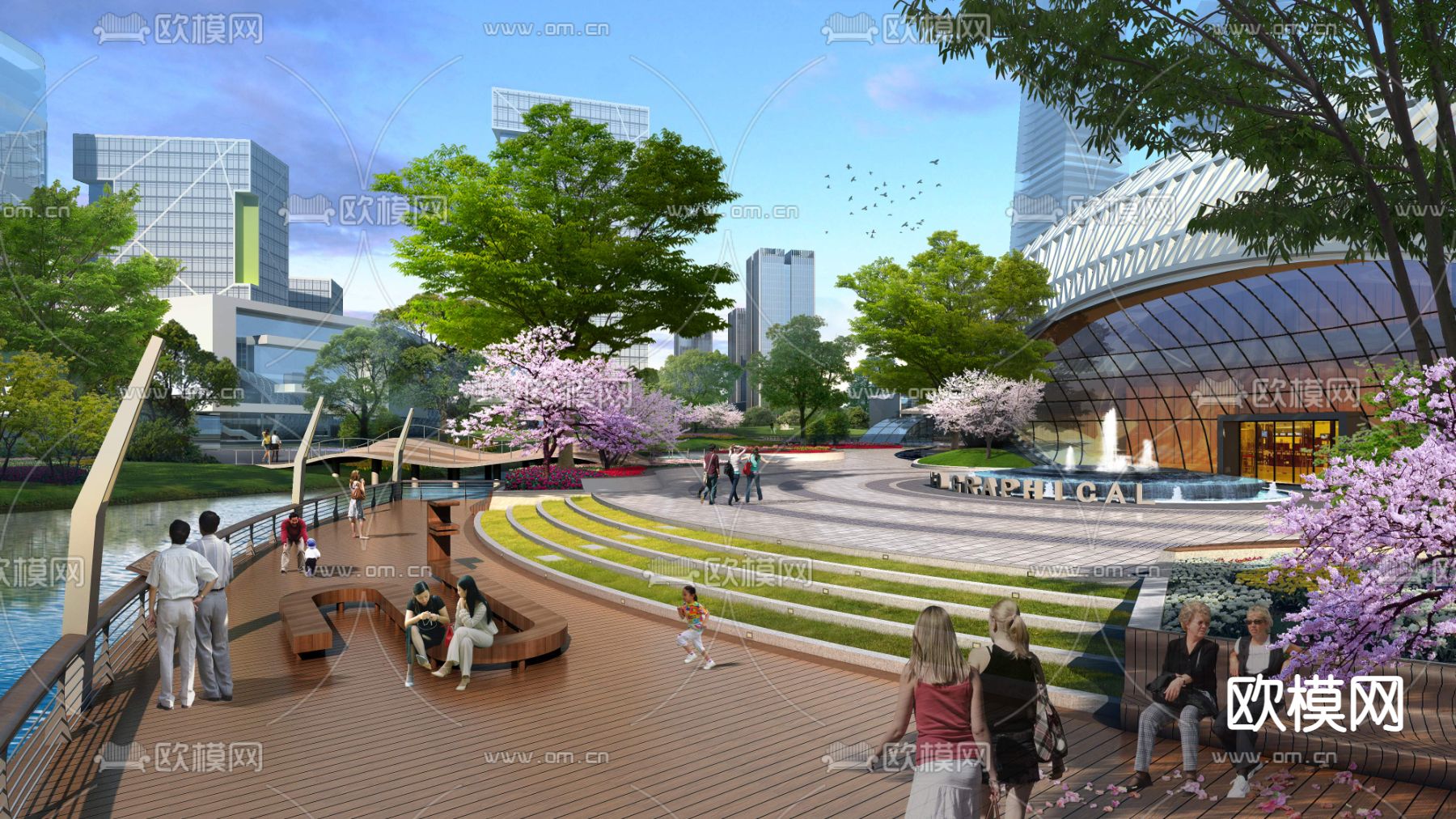 现代广场公园休息区psd下载_ID12130664_3dmax免费模型-欧模网