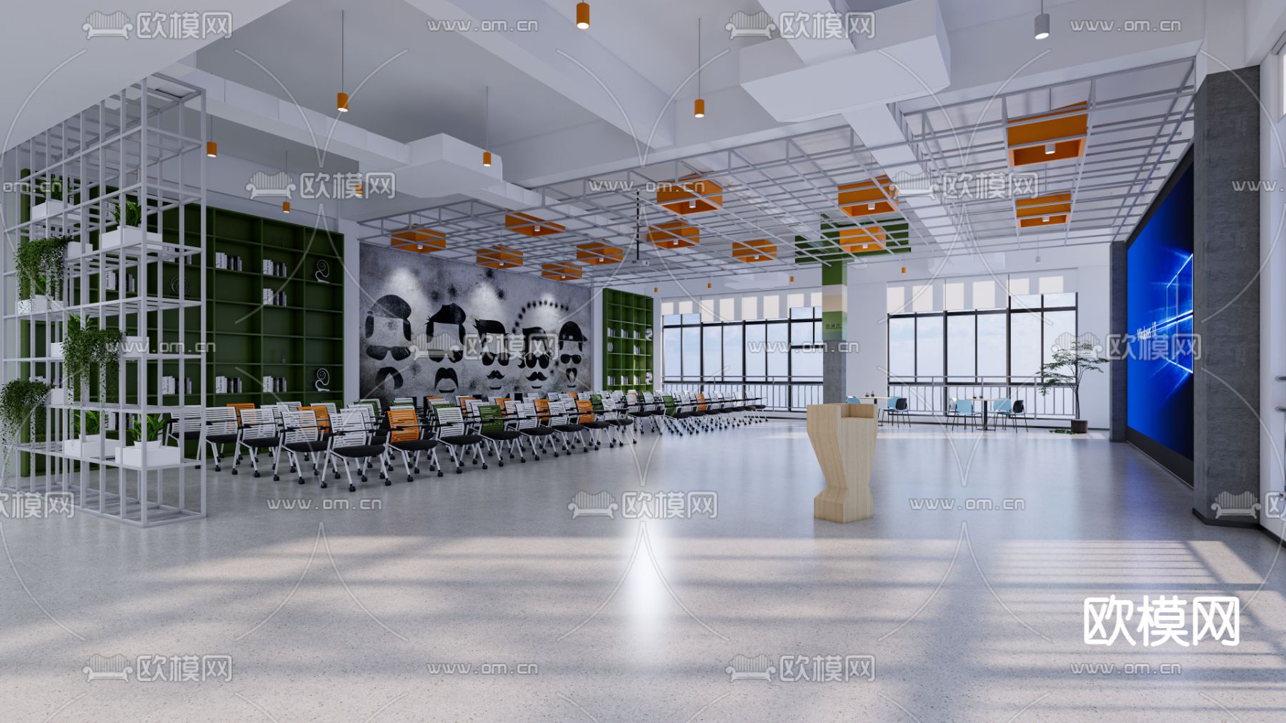 现代会议室 培训室su模型下载（渲染图1）