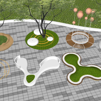  现代景观树池座椅su模型 