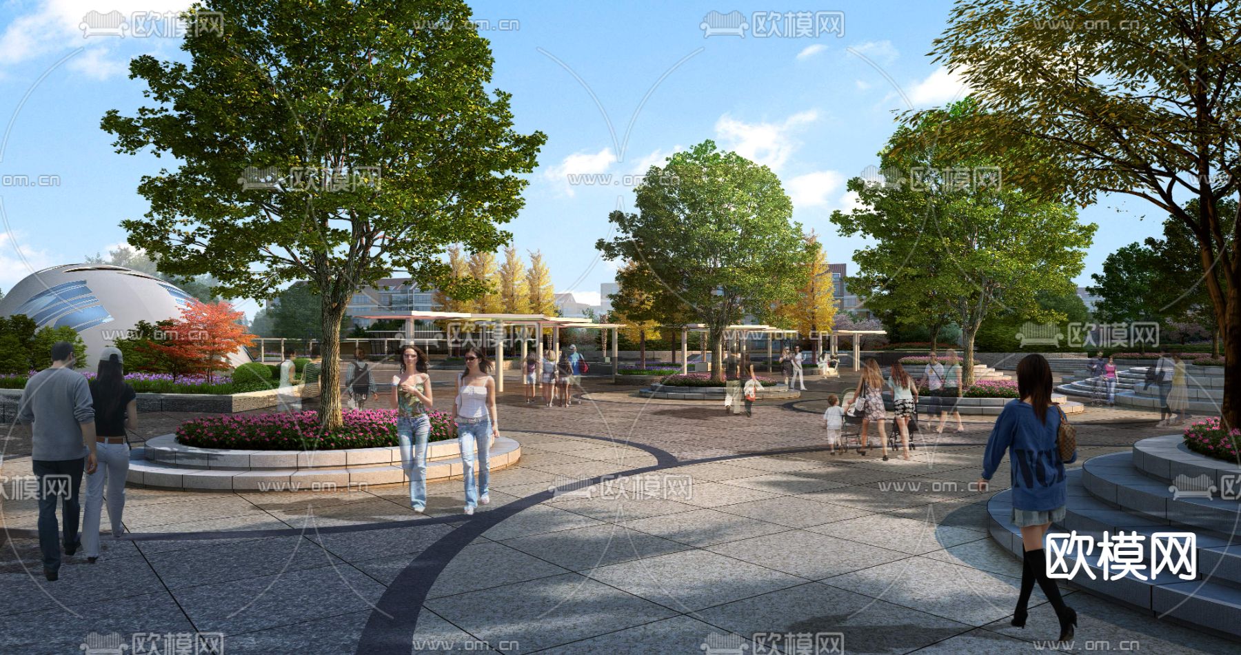 现代广场花坛休息区psd下载
