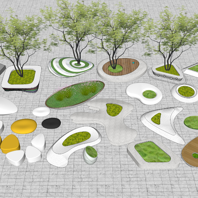  现代异形景观树池座椅su模型 