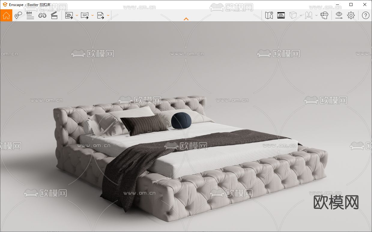 Baxter Heaven拉扣双人床su模型下载（渲染图3）