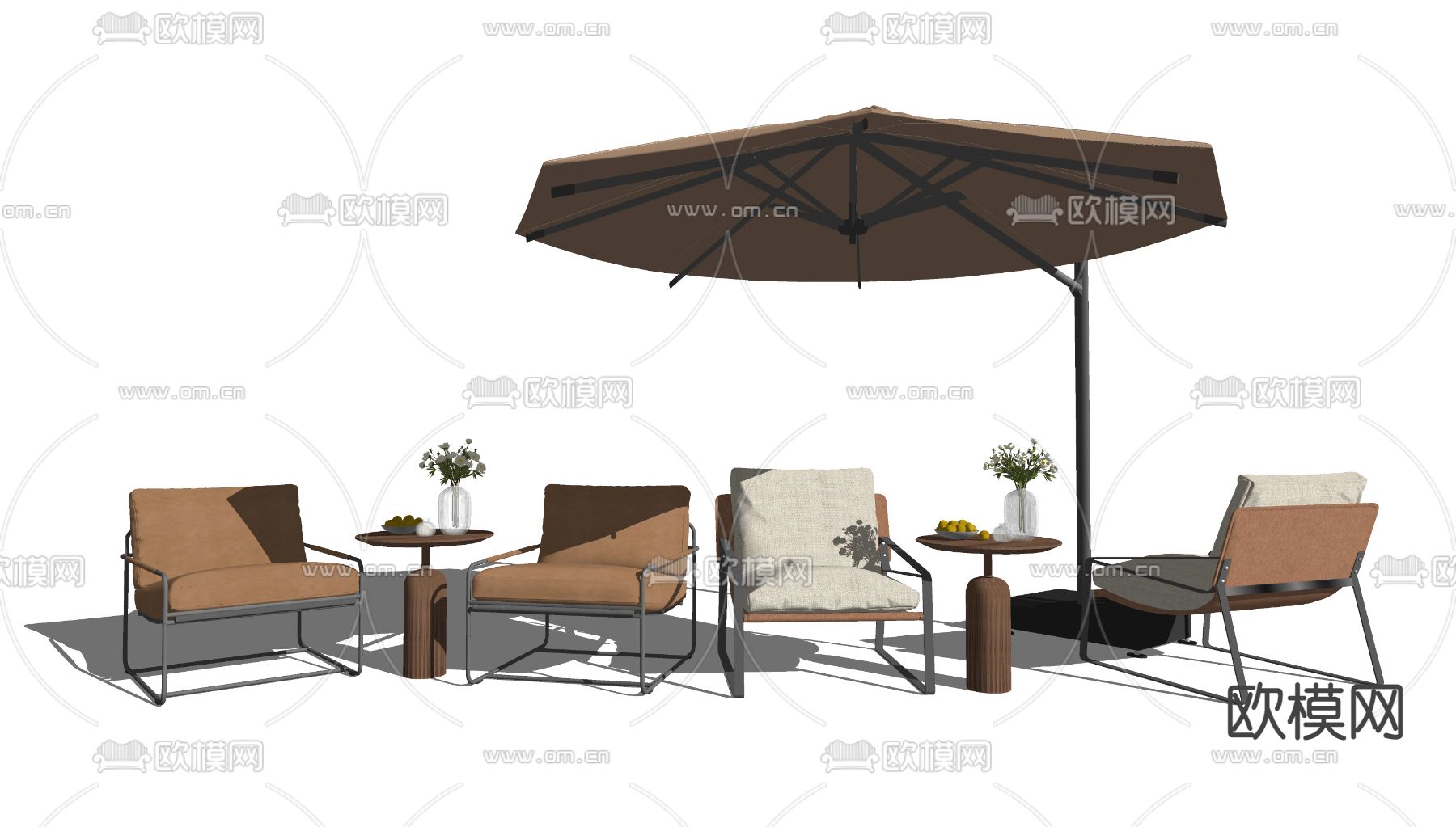 现代户外椅 遮阳伞su模型下载（渲染图2）