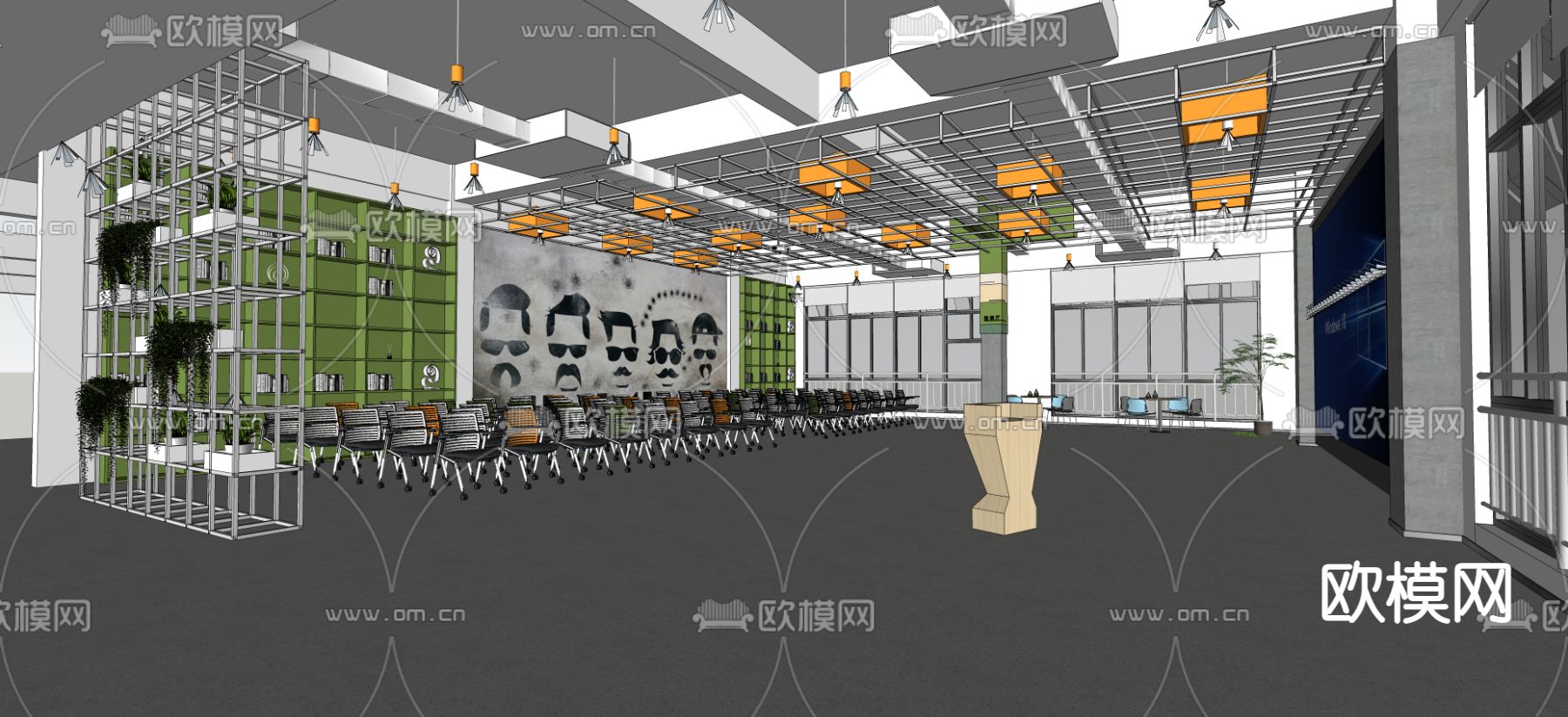 现代会议室 培训室su模型下载（渲染图2）