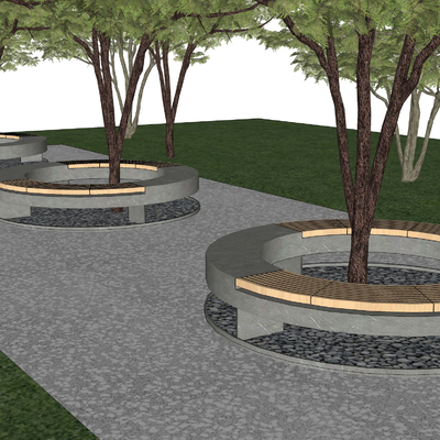  现代圆形树池座凳su模型 