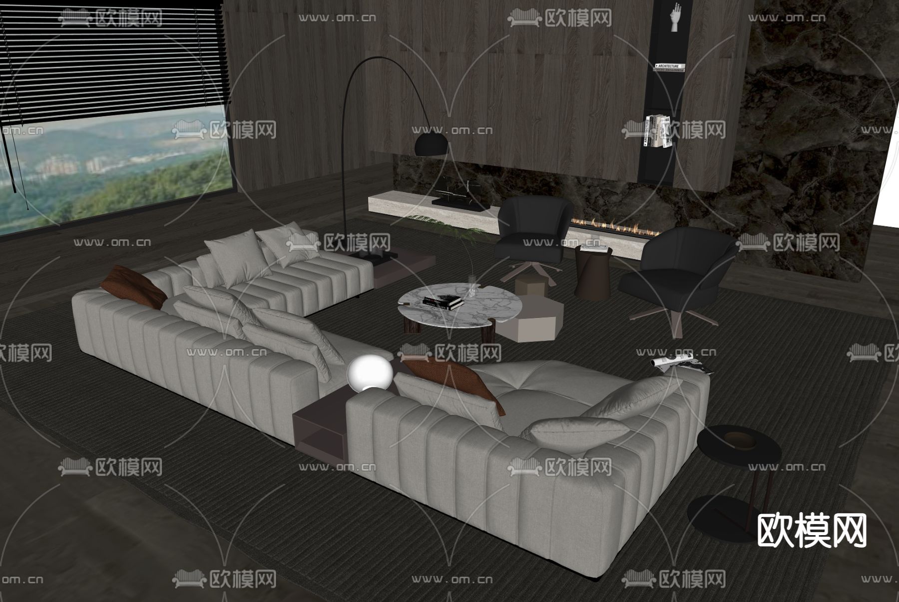 Minotti 白色转角组合沙发su模型下载（渲染图2）