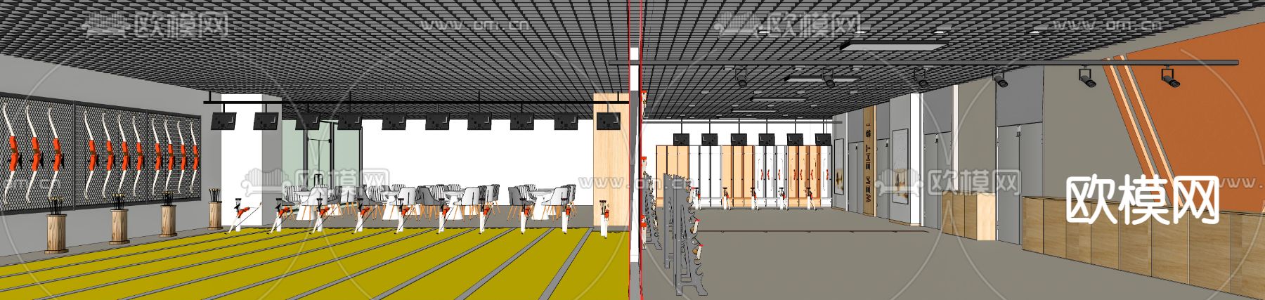 现代射箭馆 射击馆 弓箭展示su模型下载（渲染图2）