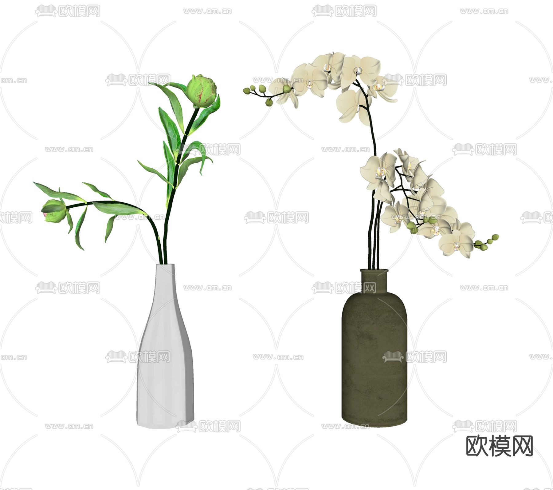 现代兰花插花花瓶su模型