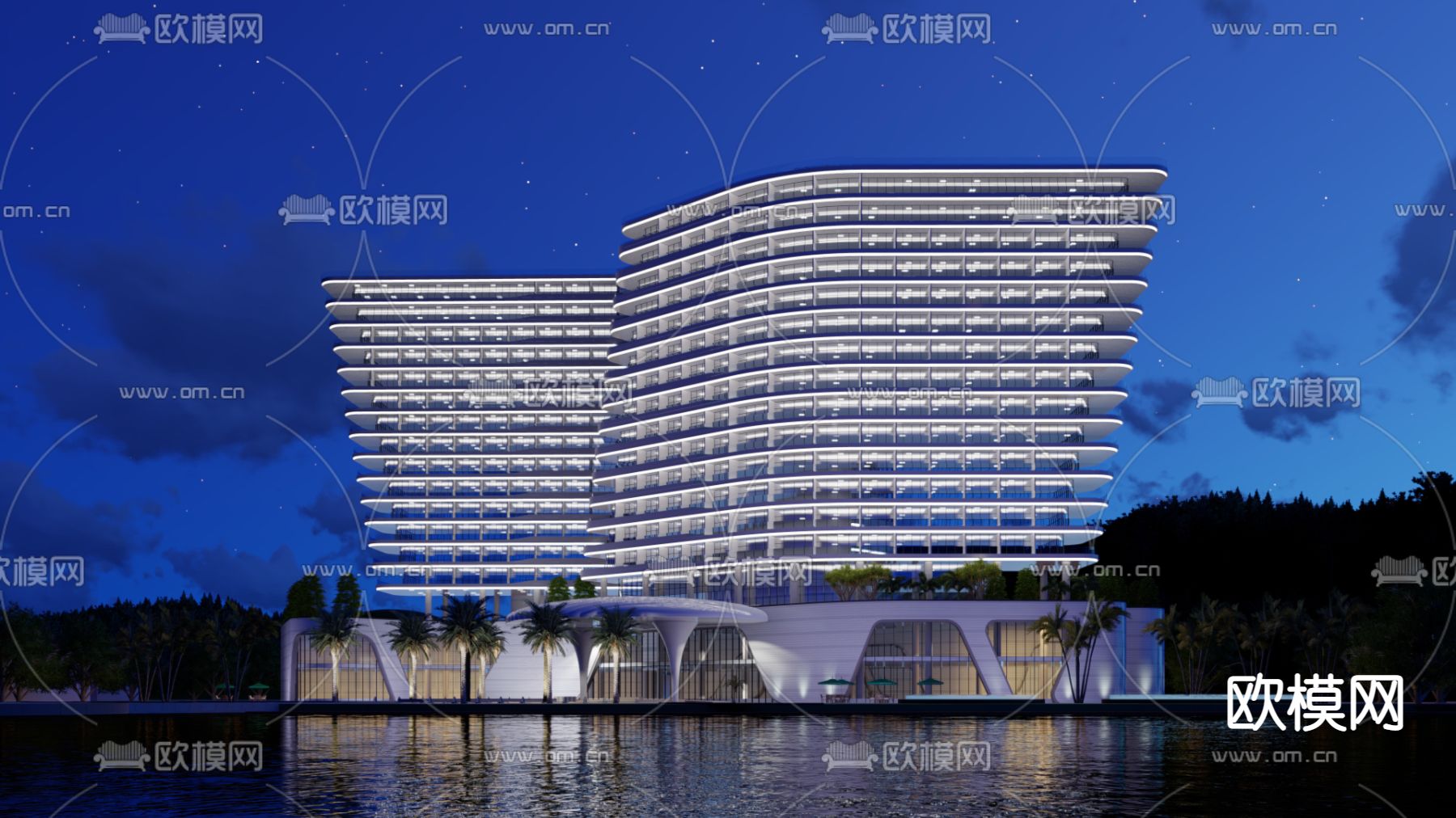 现代度假酒店su模型